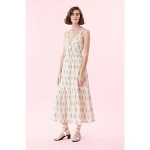 Rebecca Taylor La Vie Jaipur Fleur Off White Beige Floral Pink Maxi Dress XS EUC